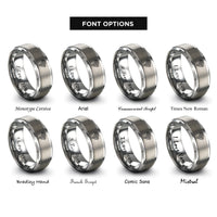 font options for inside engraving on silver triangulated map mesh rings