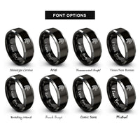 font options for inside engraving on black & grey tribal horse feather rings