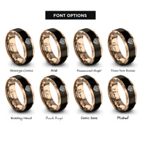 font options for inside engraving on black & rose gold tribal koru rings