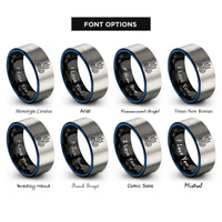font options for inside engraving on black & blue & grey trident wave rings
