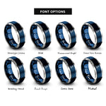 font options for inside engraving on blue & silver trident wave rings