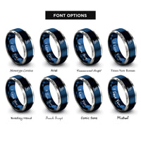 font options for inside engraving on blue & silver trident wave rings