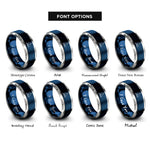font options for inside engraving on blue & silver trimaran sailboat rings