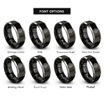 font options for inside engraving on black & gray trinity band rings