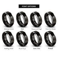 font options for inside engraving on black & silver trinity cross rings