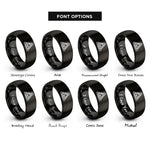 font options for inside engraving on black trinity heart rings