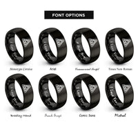 font options for inside engraving on black trinity heart rings