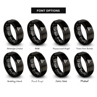 font options for inside engraving on black trinity heart rings