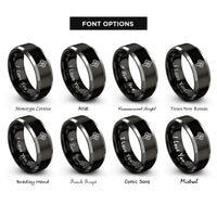 font options for inside engraving on black & silver trinity knot rings
