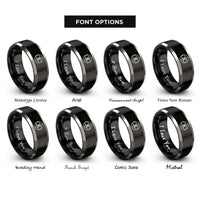 font options for inside engraving on black & silver trinity knot rings