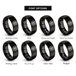 font options for inside engraving on black trinity knot rings