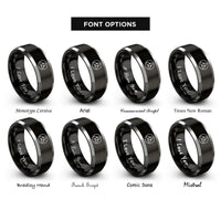 font options for inside engraving on black & gray trinity knot circle rings