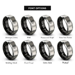 font options for inside engraving on black & grey trinity knot circle rings