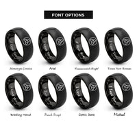 font options for inside engraving on black trinity knot circle rings