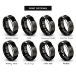 font options for inside engraving on black & silver trinity knot heart rings