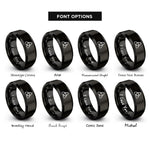 font options for inside engraving on black trinity knot heart rings