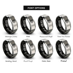 font options for inside engraving on black & silver trinity knot ring rings