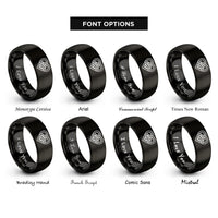 font options for inside engraving on black trinity knots rings