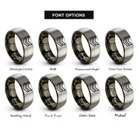 font options for inside engraving on gunmetal & silver triple chevron rings