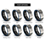 font options for inside engraving on black & blue & gray triple dart rings