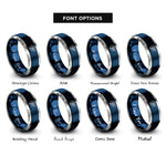 font options for inside engraving on blue & silver triple dart rings
