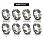 font options for inside engraving on silver triple pedal unit rings