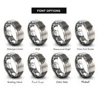font options for inside engraving on silver triple pedal unit rings