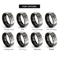 font options for inside engraving on black & silver triple spiral circle rings