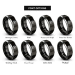 font options for inside engraving on black & gray triple spiral circle rings
