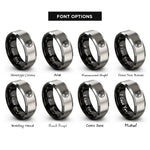 font options for inside engraving on black & gray triple spiral circle rings