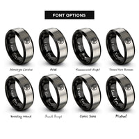 font options for inside engraving on black & silver triple spiral circle rings