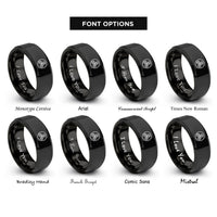 font options for inside engraving on black triple spiral circle rings
