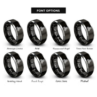 font options for inside engraving on black & silver triple spiral knot rings
