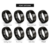 font options for inside engraving on black triple spiral knot rings