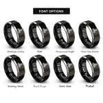 font options for inside engraving on black & silver triple spiral triskele rings