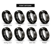 font options for inside engraving on black & silver triple spiral triskele rings