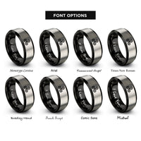 font options for inside engraving on black & silver triple spiral triskele rings