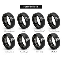 font options for inside engraving on black triple spiral triskele rings