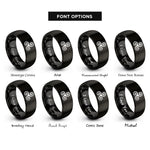 font options for inside engraving on black triple spiral triskele rings