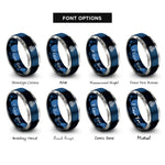font options for inside engraving on blue & gray triple spiral triskele rings