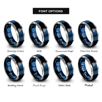 font options for inside engraving on blue & gray triple spiral triskele rings