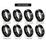 font options for inside engraving on black & grey triple swirl symbol rings