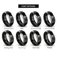 font options for inside engraving on black & grey triple swirl symbol rings