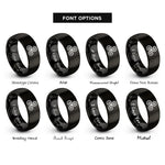 font options for inside engraving on black triple swirl symbol rings