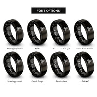 font options for inside engraving on black triple swirl symbol rings