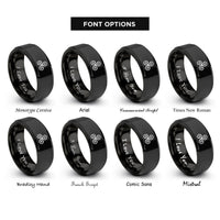 font options for inside engraving on black triple swirl symbol rings