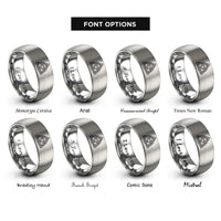font options for inside engraving on gray triple triquetra interlocked rings