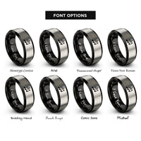 font options for inside engraving on black & grey triplet notes rings