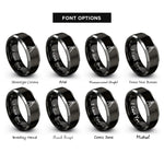 font options for inside engraving on black & silver tripod rings
