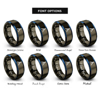 font options for inside engraving on gunmetal & blue tripod rings
